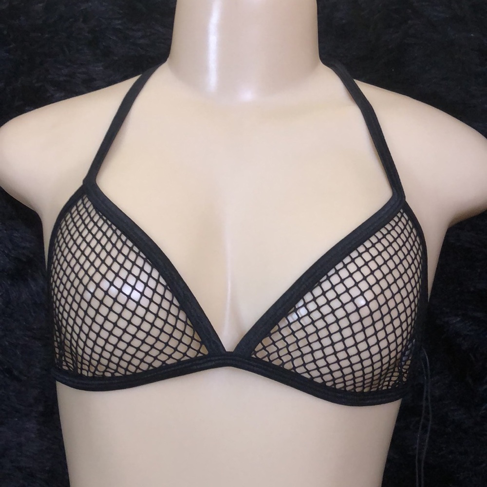 NWT Dolls Kill Black Fishnet Triangle Bra & Mini Skirt Set - Picture 3 of 10